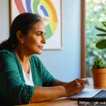 합리적 의사결정을 위한 학습 방법 - A thoughtful middle-aged Brazilian woman sitting at a wooden desk in a cozy home office, surrounded ...